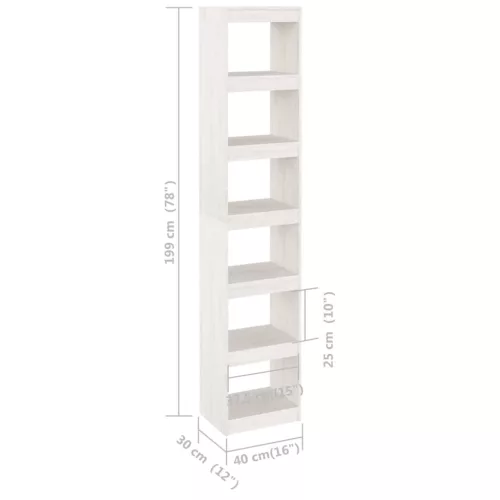  fehér tömör fenyőfa könyvszekrény/térelválasztó 40x30x199 cm