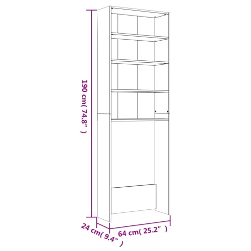  betonszürke mosógépszekrény 64 x 24 x 190 cm