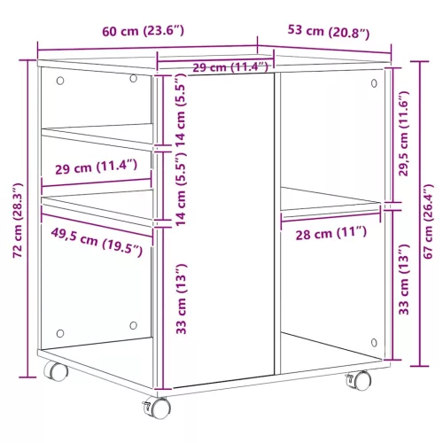  fekete szerelt fa kerekes szekrény 60 x 53 x 72 cm
