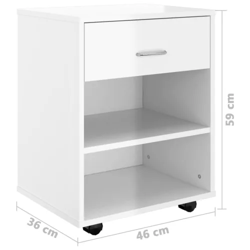  magasfényű fehér szerelt fa kerekes szekrény 46x36x59 cm