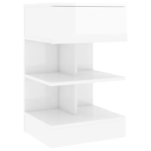  magasfényű fehér szerelt fa éjjeliszekrény 40 x 35 x 65 cm