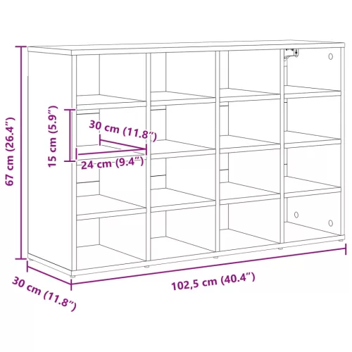  Cipőszekrény polcokkal tárolóval Fehér 103 x 30 x 67 cm Faanyag