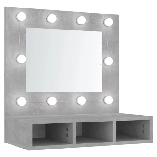 betonszürke tükrös szekrény LED-ekkel 60 x 31,5 x 62 cm