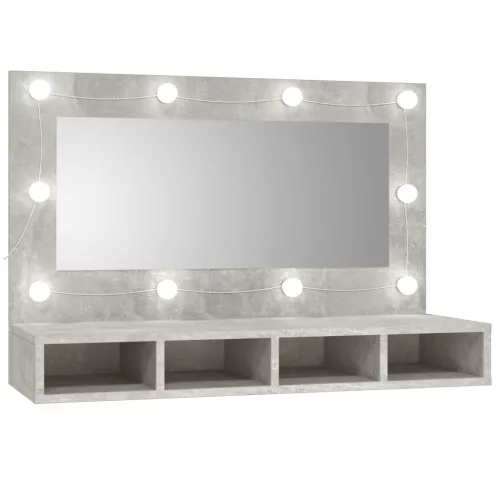 betonszürke tükrös szekrény LED-ekkel 90 x 31,5 x 62 cm