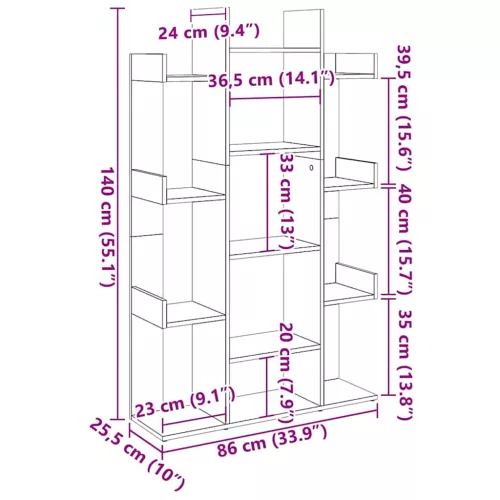  betonszürke szerelt fa könyvszekrény 86 x 25,5 x 140 cm