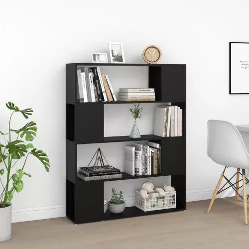  fekete szerelt fa térelválasztó könyvszekrény 100 x 24 x 124 cm