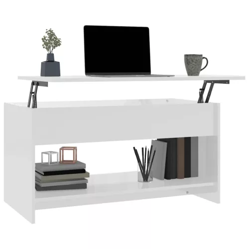  magasfényű fehér szerelt fa dohányzóasztal 102x50x52,5 cm