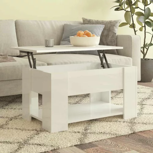  magasfényű fehér szerelt fa dohányzóasztal 79x49x41 cm