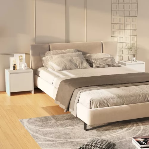  2 db fehér szerelt fa éjjeliszekrény 45x34x44,5 cm