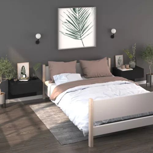  2 db fekete falra szerelhető éjjeliszekrény