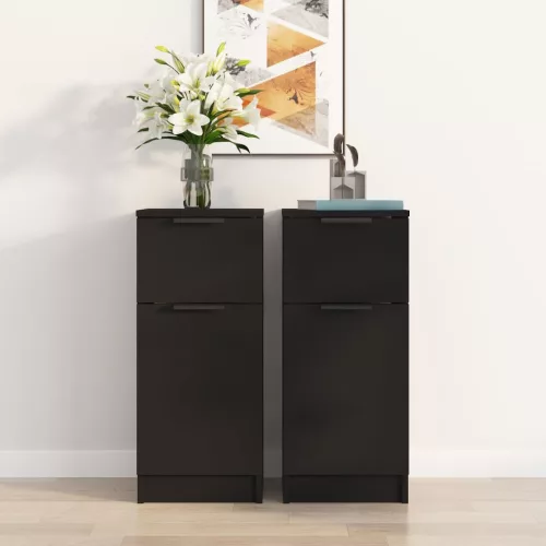  2 db fekete szerelt fa tálalószekrény 30 x 30 x 70 cm