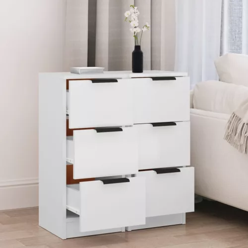  2 db fehér szerelt fa tálalóasztal 30 x 30 x 70 cm