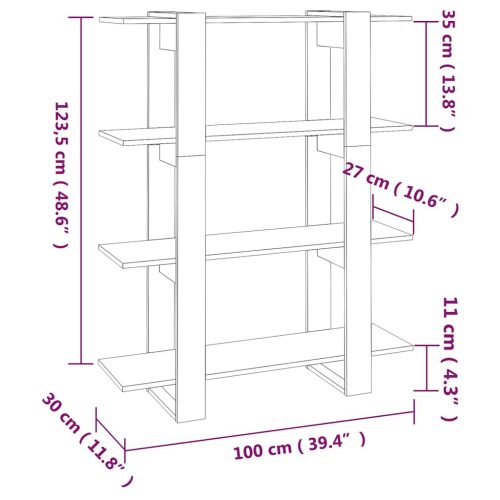  sonoma-tölgyszínű könyvszekrény/térelválasztó 100x30x123,5 cm