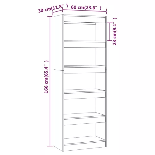  sonoma tölgy színű fa könyvszekrény/térelválasztó 60x30x166 cm