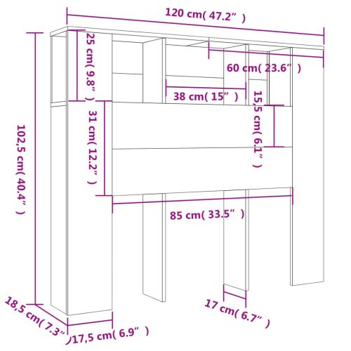  betonszürke áthidaló szekrény 120 x 18,5 x 102,5 cm