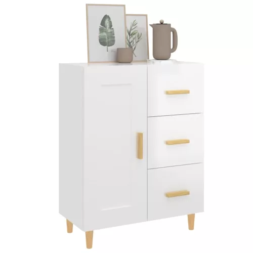  magasfényű fehér szerelt fa tálalószekrény 69,5 x 34 x 90 cm