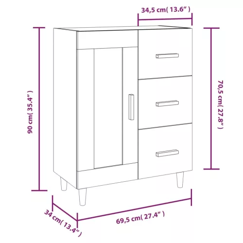  magasfényű fehér szerelt fa tálalószekrény 69,5 x 34 x 90 cm