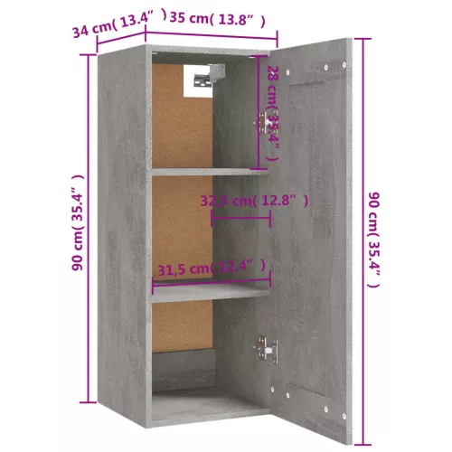  betonszürke szerelt fa függőszekrény 35 x 34 x 90 cm