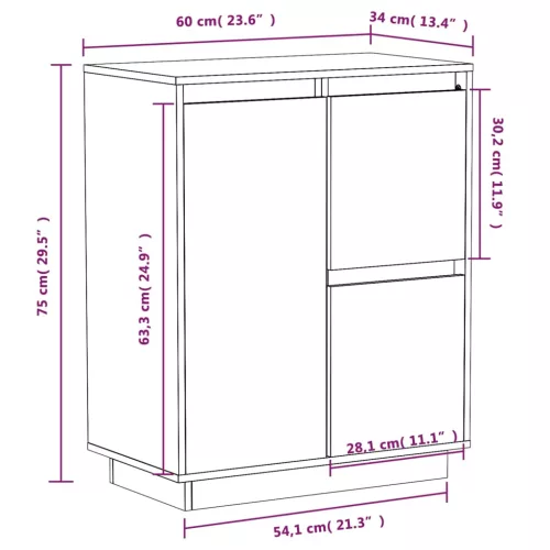  fehér tömör fenyőfa tálalószekrény 60 x 34 x 75 cm