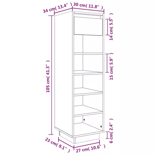  szürke tömör fenyőfa cipőszekrény 30x34x105 cm