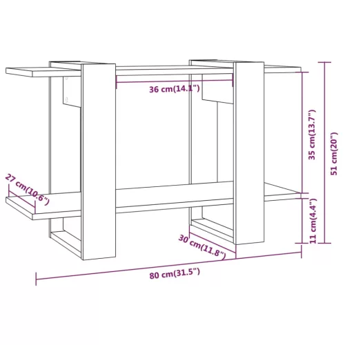  füstös tölgy színű könyvszekrény/térelválasztó 80 x 30 x 51 cm