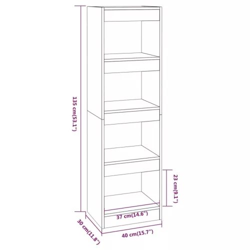 füstös tölgy színű térelválasztó könyvszekrény 40x30x135 cm