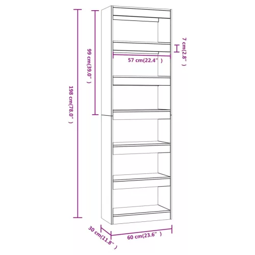  szürke sonoma színű térelválasztó könyvszekrény 60x30x198 cm