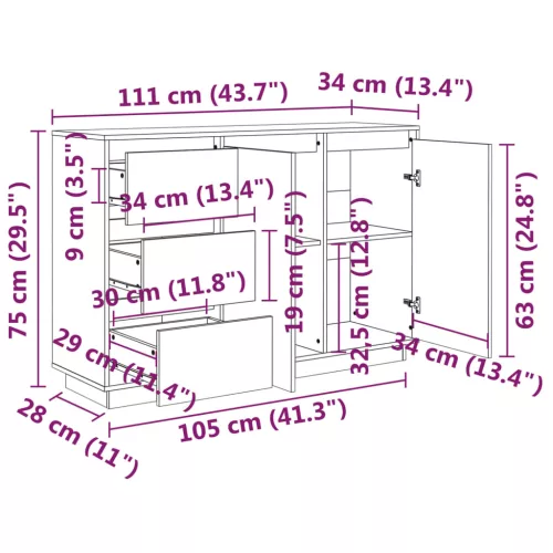  tömör fenyőfa tálalószekrény 111 x 34 x 75 cm