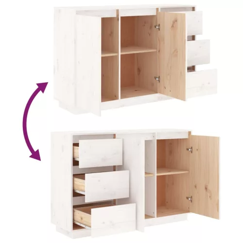  fehér tömör fenyőfa tálalószekrény 111 x 34 x 75 cm