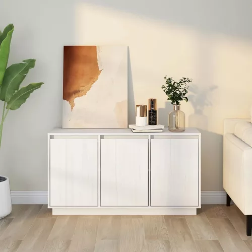  fehér tömör fenyőfa tálalószekrény 111x34x60 cm