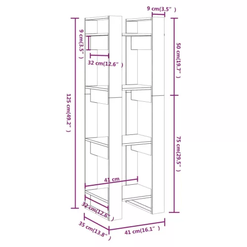  tömör fenyőfa könyvszekrény/térelválasztó 41x35x125 cm