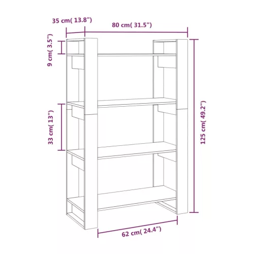  szürke tömör fenyőfa könyvszekrény/térelválasztó 80x35x125 cm