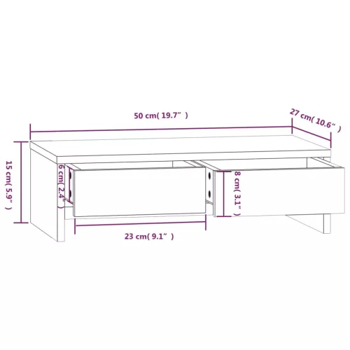  fehér tömör fenyőfa monitorállvány 50x27x15 cm