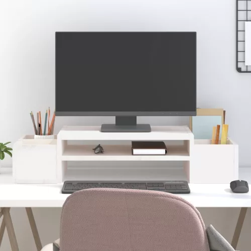  fehér tömör fenyőfa monitorállvány 70x27,5x15 cm