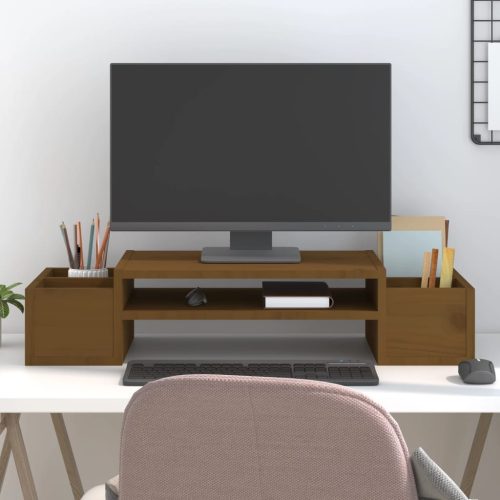  mézbarna tömör fenyőfa monitorállvány 70 x 27,5 x 15 cm