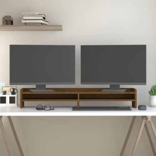  mézbarna tömör fenyőfa monitorállvány 100x24x16 cm