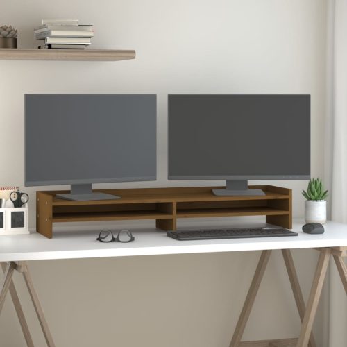  mézbarna tömör fenyőfa monitorállvány 100x24x16 cm