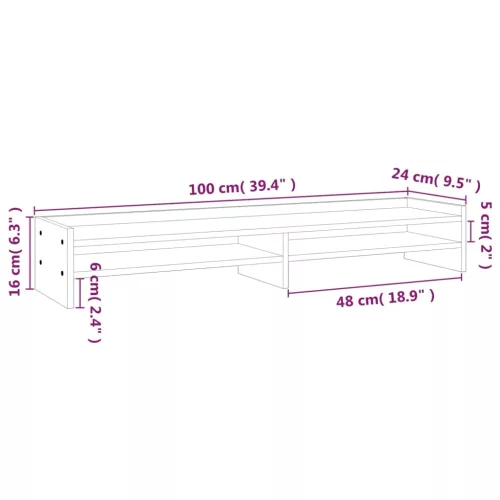  mézbarna tömör fenyőfa monitorállvány 100x24x16 cm