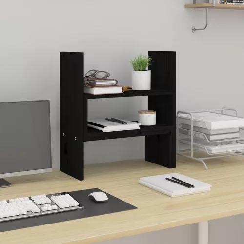  fekete tömör fenyőfa monitorállvány (39-72) x 17 x 43 cm