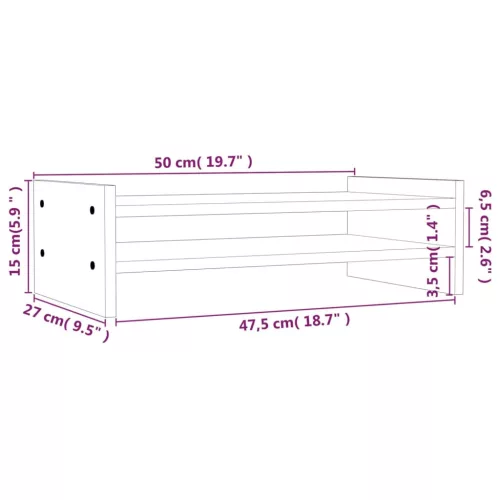  fehér tömör fenyőfa monitorállvány 50x27x15 cm