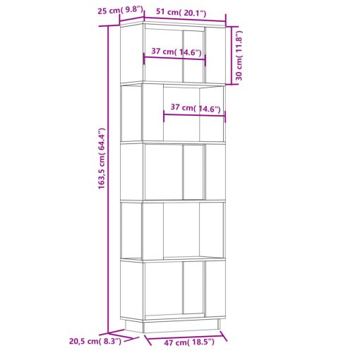  tömör fenyőfa könyvszekrény/térelválasztó 51 x 25 x 163,5 cm