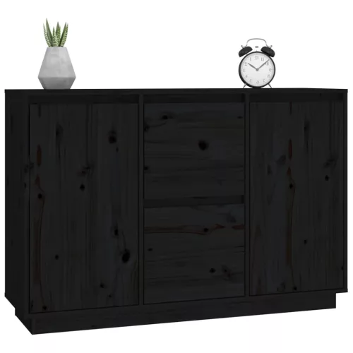  fekete tömör fenyőfa tálalószekrény 111 x 34 x 75 cm