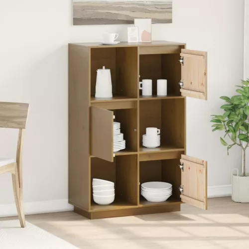  mézbarna tömör fenyőfa magasszekrény 74x35x117 cm