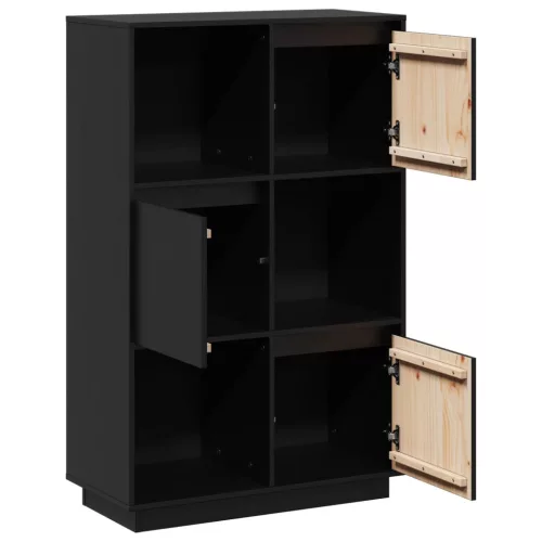  fekete tömör fenyőfa magasszekrény 74x35x117 cm