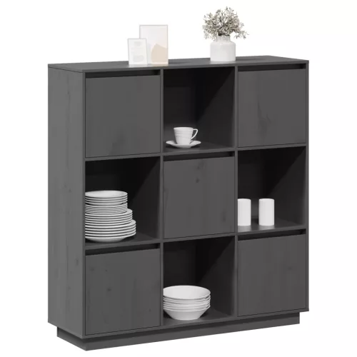  szürke tömör fenyőfa magasszekrény 110,5x35x117 cm