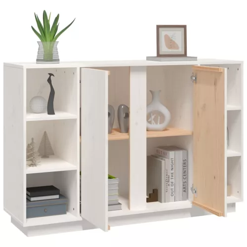  fehér tömör fenyőfa tálalószekrény 120x35x80 cm