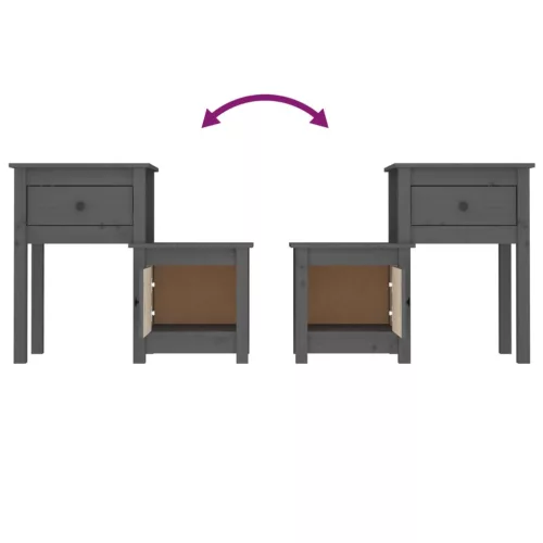  szürke tömör fenyőfa éjjeliszekrény 79,5 x 38 x 65,5 cm