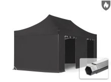   Professional összecsukható sátor PROFESSIONAL 620g/m2 tűzálló ponyvával, alumínium szerkezettel, 4 oldalfallal, ablak nélkül - 3x6m fekete