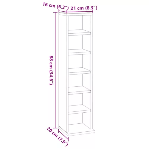  szürke sonoma színű szerelt fa CD-szekrény 21 x 20 x 88 cm