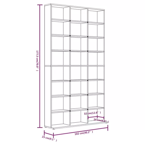  szürke sonoma színű szerelt fa CD-szekrény 102 x 23 x 177,5 cm